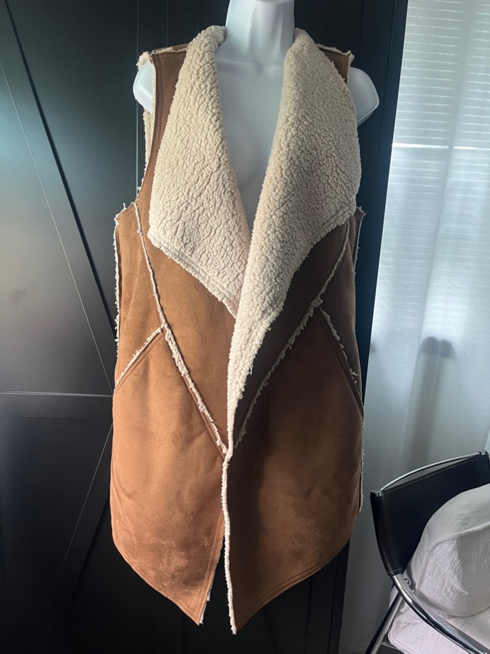 Sanctuary Brown Faux Suede Vest with Cream Sherpa Lining